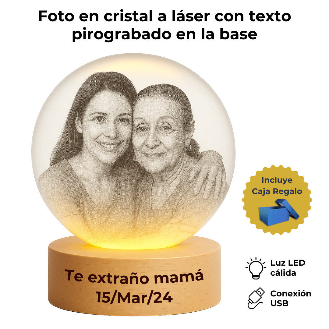 Esfera de Cristal + Base de Madera con Luz | PERSONALIZADAS