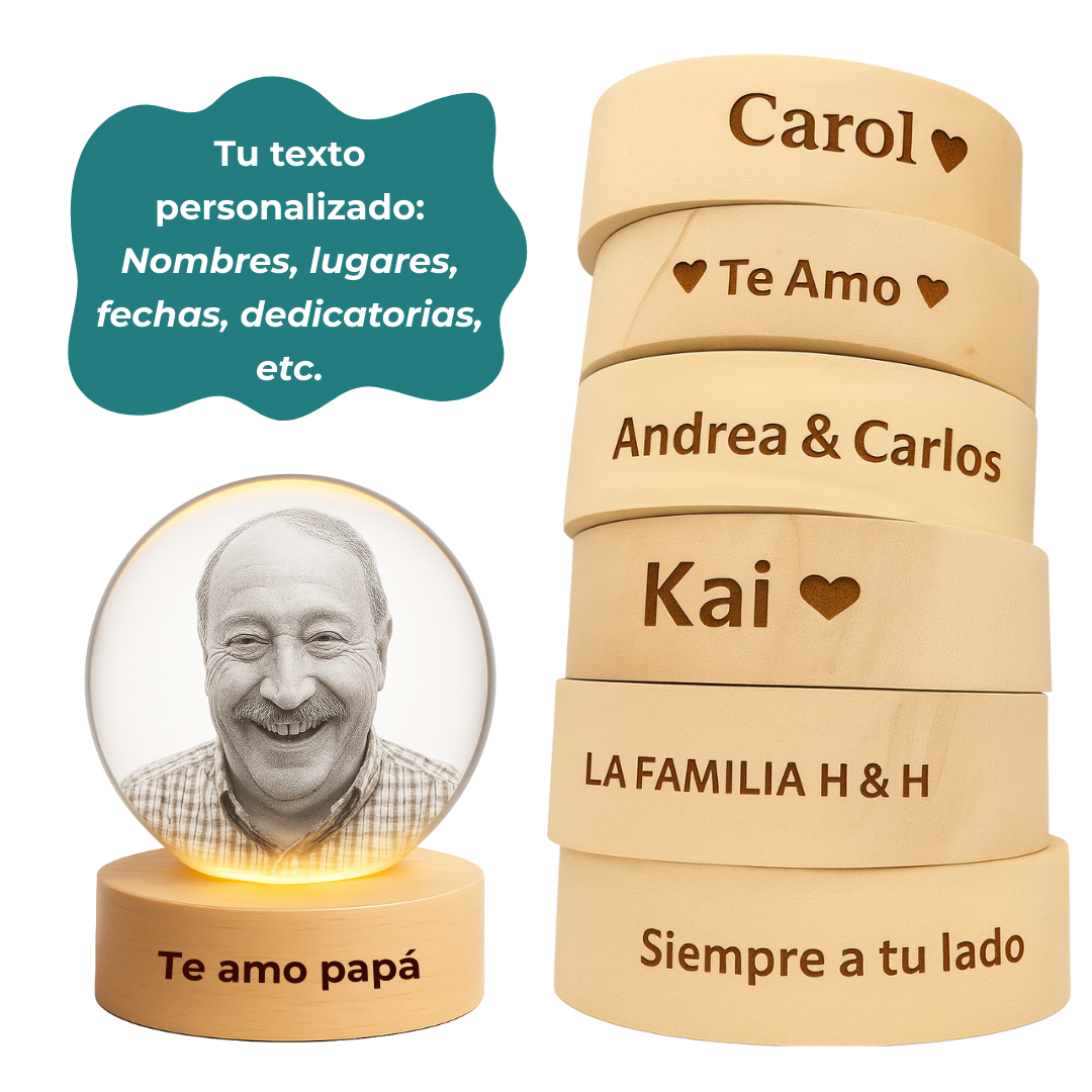 Esfera de Cristal + Base de Madera con Luz | PERSONALIZADAS